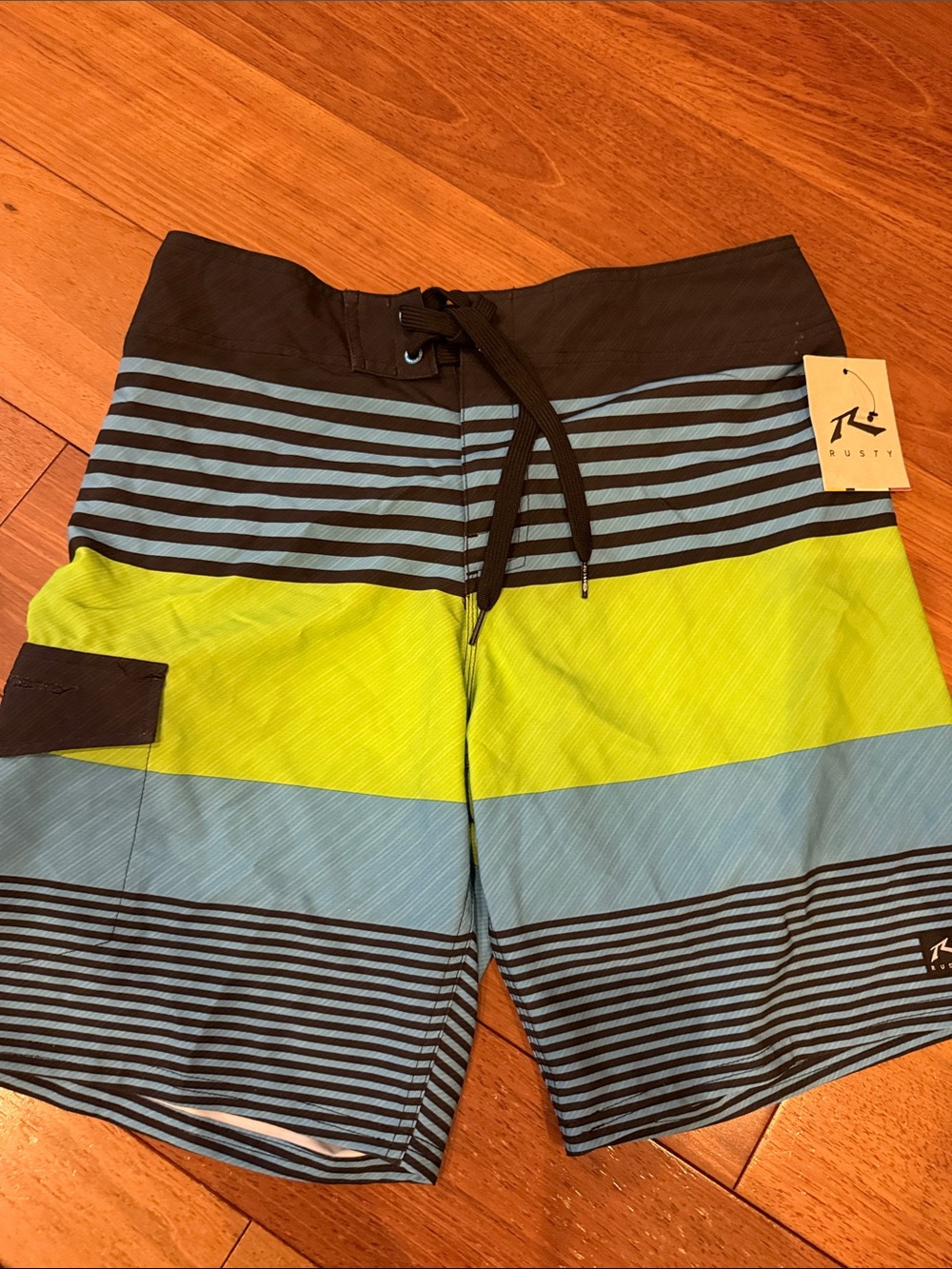 NWT Rusty Blue and Lime Striped Swim Trunks